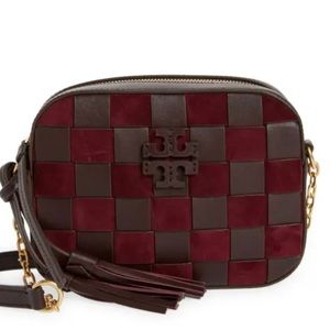 Tory Burch Mcgraw Woven Camera Tempranillo Bag. MSRP $398